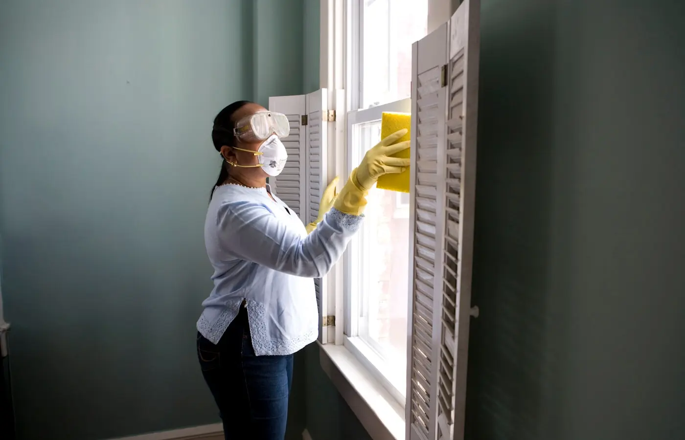 Professional cleaner working in a commercial environment