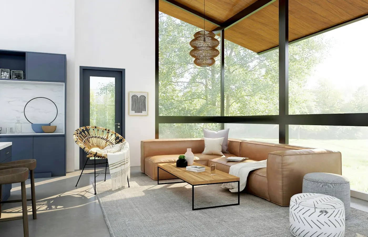 Clean modern residential living room interior